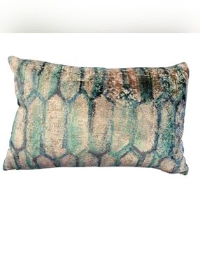 Caldeira Belgian Velvet Lumbar Pillow Down Filled Teal Blue Silver Abstract